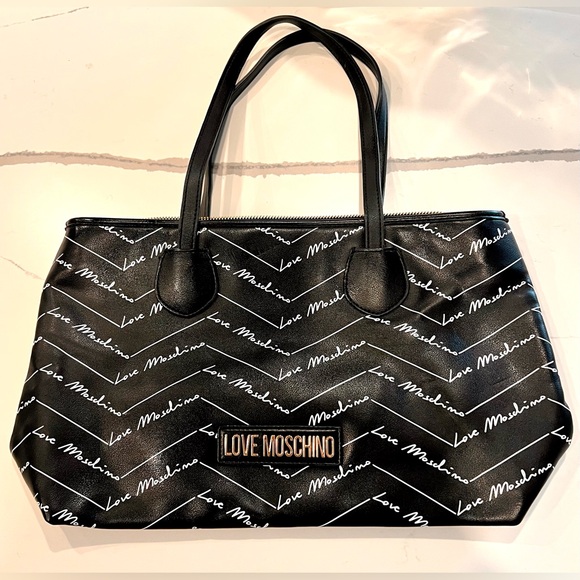 LOVE MOSCHINO Logo Romantic Shopper Shoulder Bag Black Borsa Nero NWOT🖤✨ - Picture 7 of 17